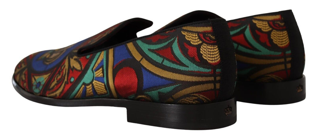 Dolce &amp; Gabbana Sample Sale Dolce &amp; Gabbana Multicolor Jacquard Crown Slippers Loafers Shoes - | Designer outlet