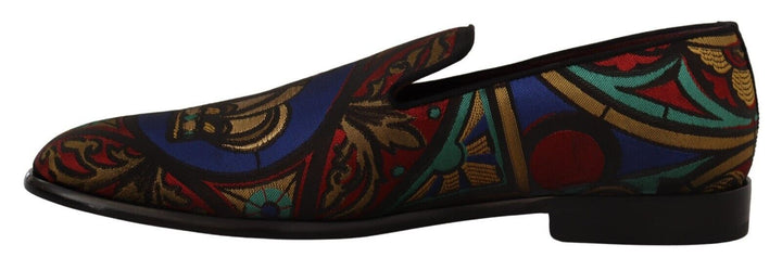 Dolce &amp; Gabbana Sample Sale Dolce &amp; Gabbana Multicolor Jacquard Crown Slippers Loafers Shoes - | Designer outlet