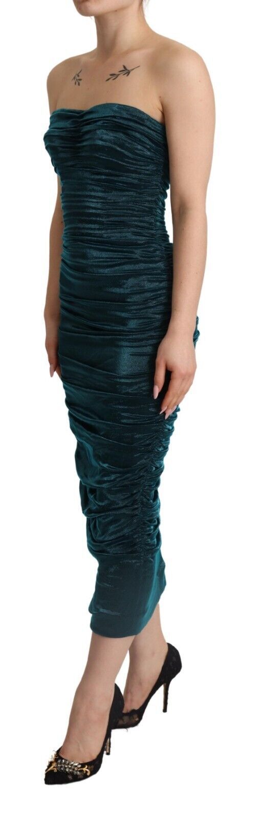 Dolce & Gabbana Turquoise Bustier Bodice Draped Midi Dress - IT44 Dolce & Gabbana Turquoise Bustier Bodice Draped Midi Dress - IT44