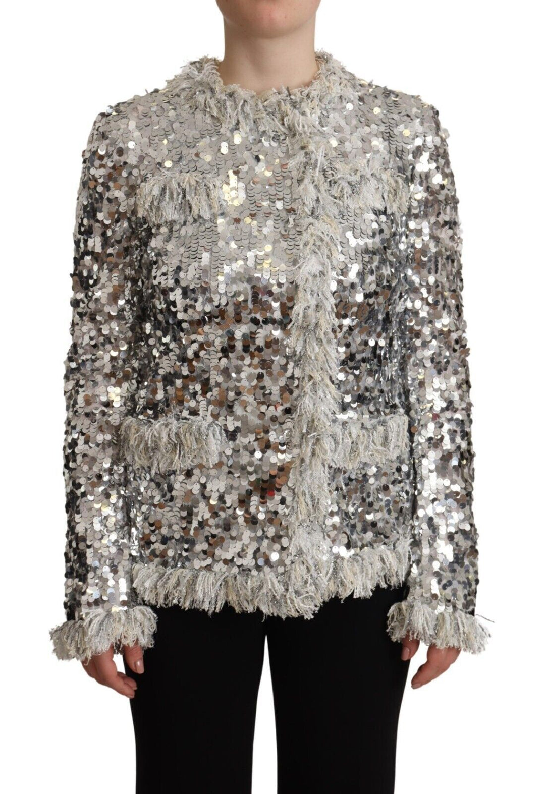 Dolce & Gabbana - Dolce & Gabbana Chic Silver Sequined Jacket Coat - JKT3269 - 40 - Ask Me Wear