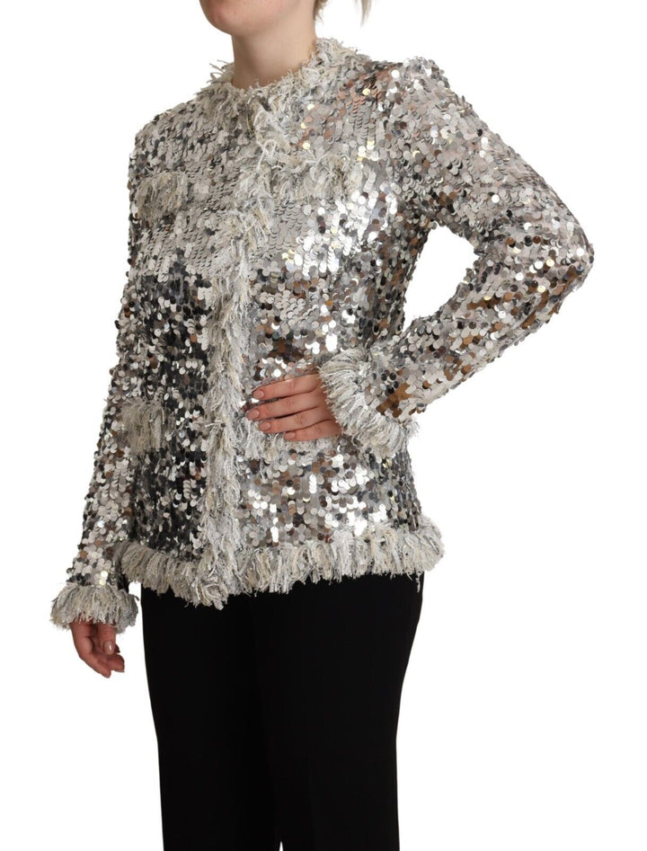 Dolce & Gabbana - Dolce & Gabbana Chic Silver Sequined Jacket Coat - JKT3269 - 40 - Ask Me Wear