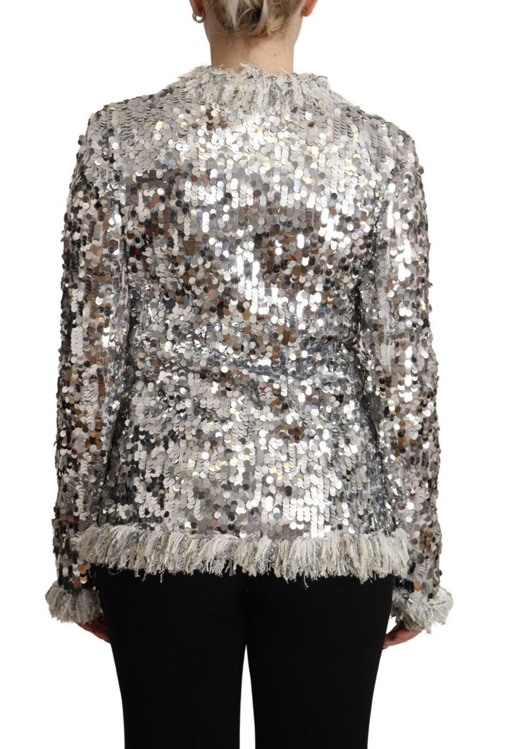 Dolce & Gabbana - Dolce & Gabbana Chic Silver Sequined Jacket Coat - JKT3269 - 40 - Ask Me Wear