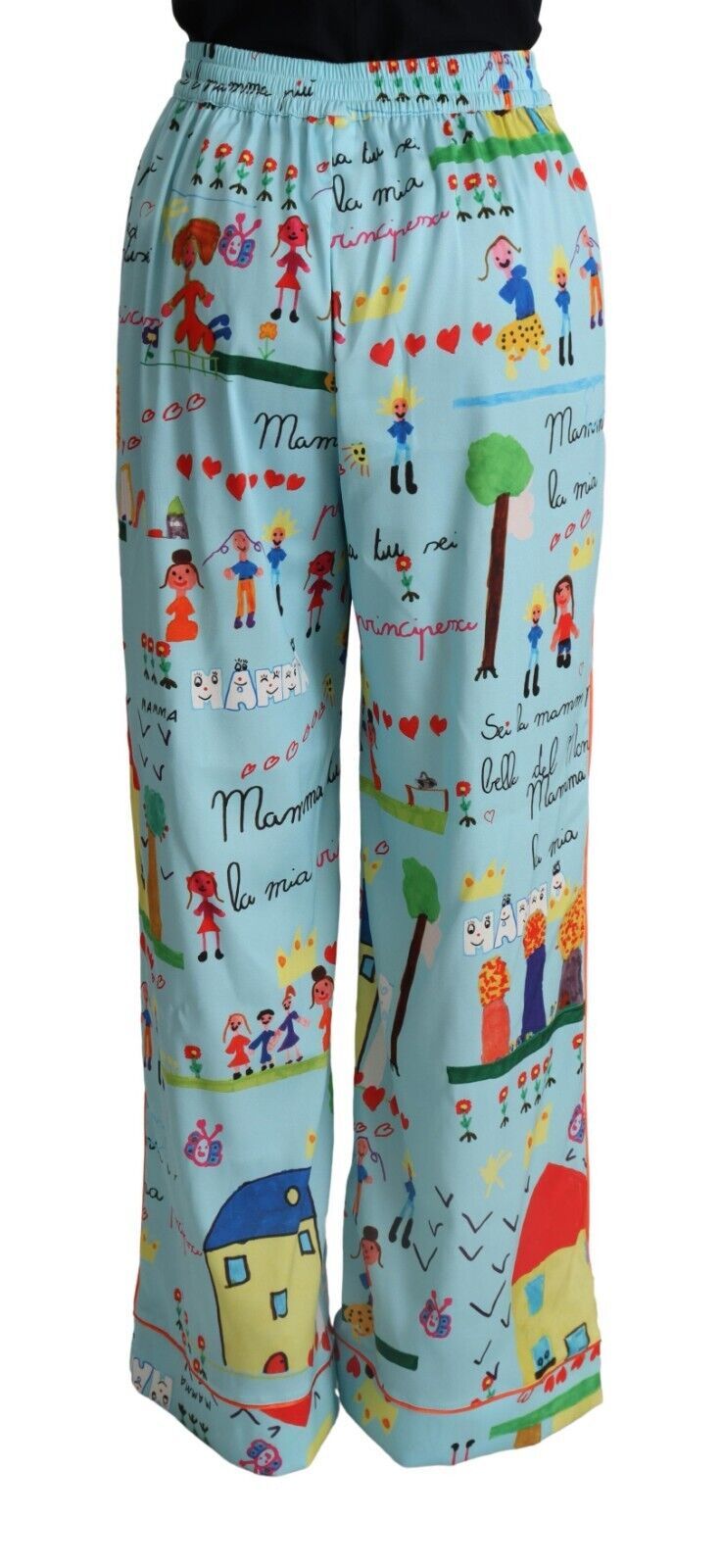 Dolce &amp; Gabbana Light Blue Drawing Mid Waist Wide Leg Pants by Dolce &amp; Gabbana outlet now on sale