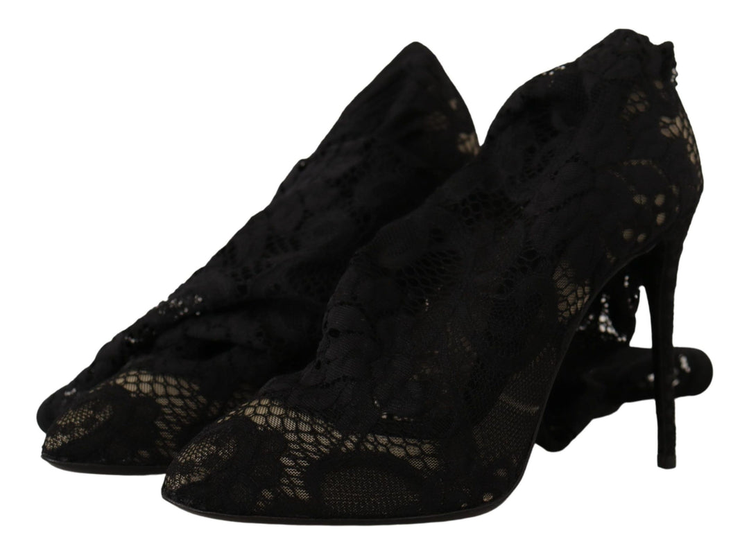 Dolce &amp; Gabbana Black Stretch Socks Taormina Lace Boots Shoes by Dolce &amp; Gabbana outlet now on sale