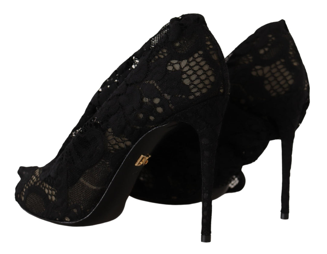 Dolce &amp; Gabbana Sample Sale Dolce &amp; Gabbana Black Stretch Socks Taormina Lace Boots Shoes - | Designer outlet