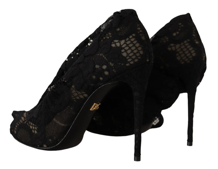 Dolce &amp; Gabbana Sample Sale Dolce &amp; Gabbana Black Stretch Socks Taormina Lace Boots Shoes - | Designer outlet