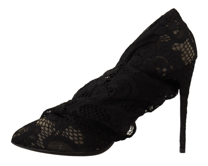 Dolce &amp; Gabbana Black Stretch Socks Taormina Lace Boots Shoes by Dolce &amp; Gabbana outlet now on sale