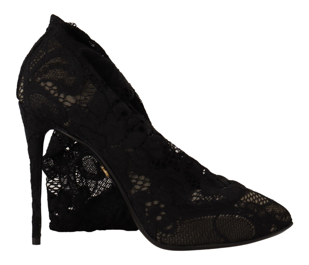 Dolce &amp; Gabbana Black Stretch Socks Taormina Lace Boots Shoes by Dolce &amp; Gabbana outlet now on sale