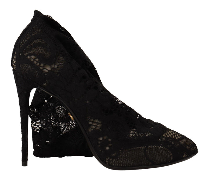 Dolce &amp; Gabbana Black Stretch Socks Taormina Lace Boots Shoes by Dolce &amp; Gabbana outlet now on sale