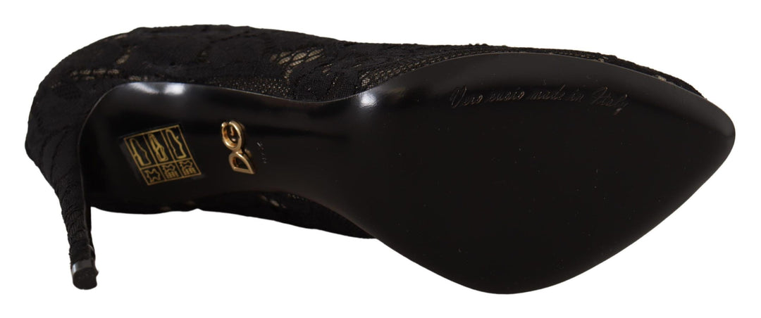 Dolce &amp; Gabbana Black Stretch Socks Taormina Lace Boots Shoes by Dolce &amp; Gabbana outlet now on sale
