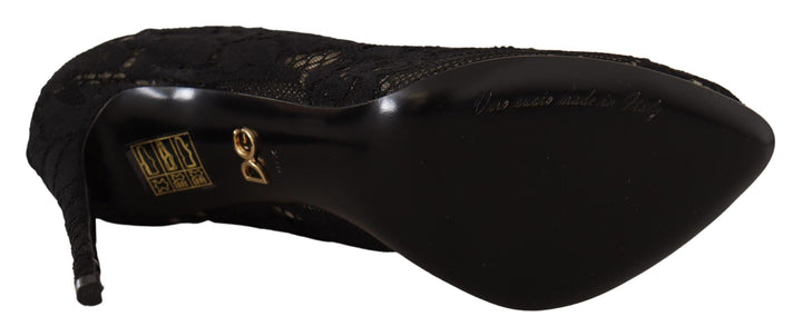 Dolce &amp; Gabbana Black Stretch Socks Taormina Lace Boots Shoes by Dolce &amp; Gabbana outlet now on sale
