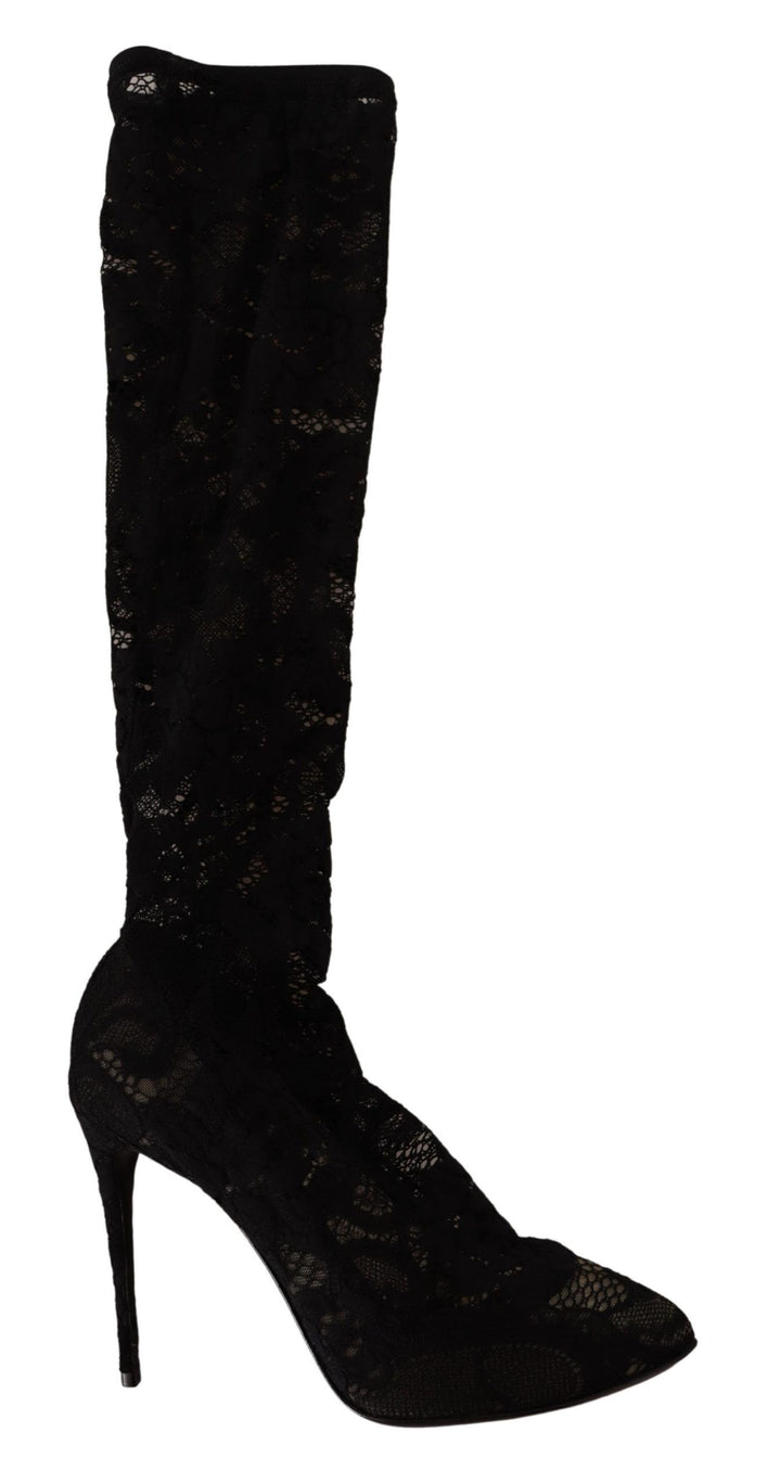 Dolce &amp; Gabbana Black Stretch Socks Taormina Lace Boots Shoes by Dolce &amp; Gabbana outlet now on sale