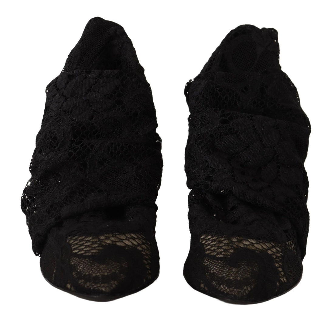 Dolce &amp; Gabbana Sample Sale Dolce &amp; Gabbana Black Stretch Socks Taormina Lace Boots Shoes - | Designer outlet