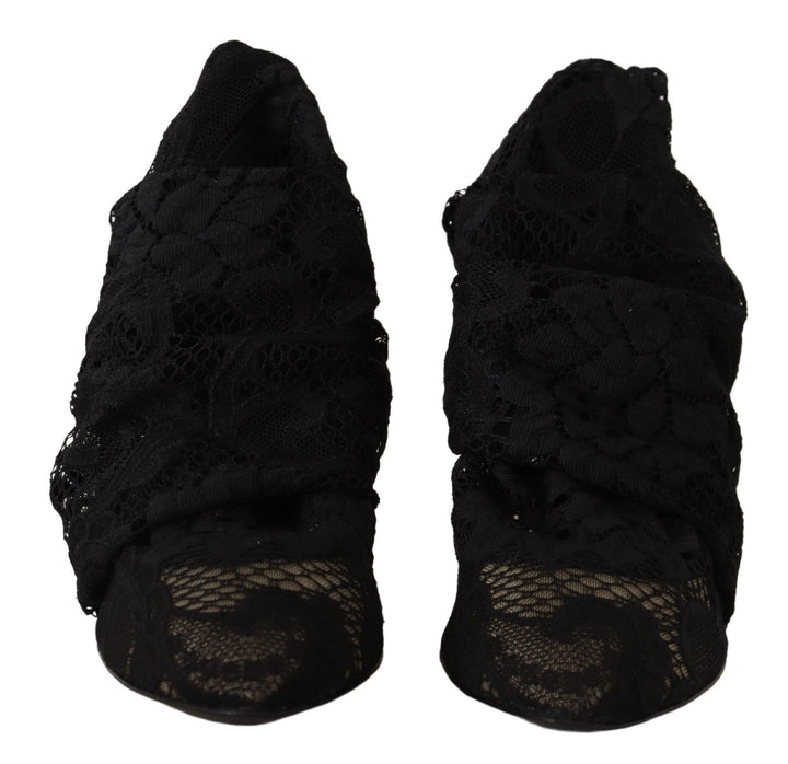 Dolce &amp; Gabbana Sample Sale Dolce &amp; Gabbana Black Stretch Socks Taormina Lace Boots Shoes - | Designer outlet