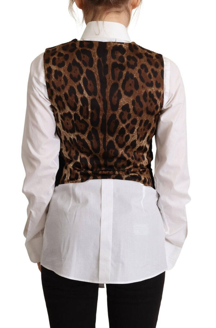 Dolce &amp; Gabbana Sample Sale Dolce &amp; Gabbana Black V-neck Leopard Corduroy Button Vest Top - | Designer outlet