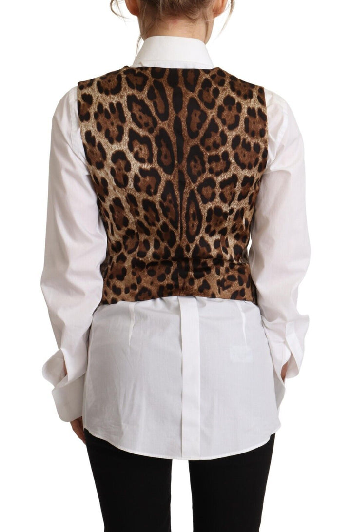 Dolce &amp; Gabbana Sample Sale Dolce &amp; Gabbana Brown Checkered Leopard V-neck Sleeveless Vest Top - | Designer outlet