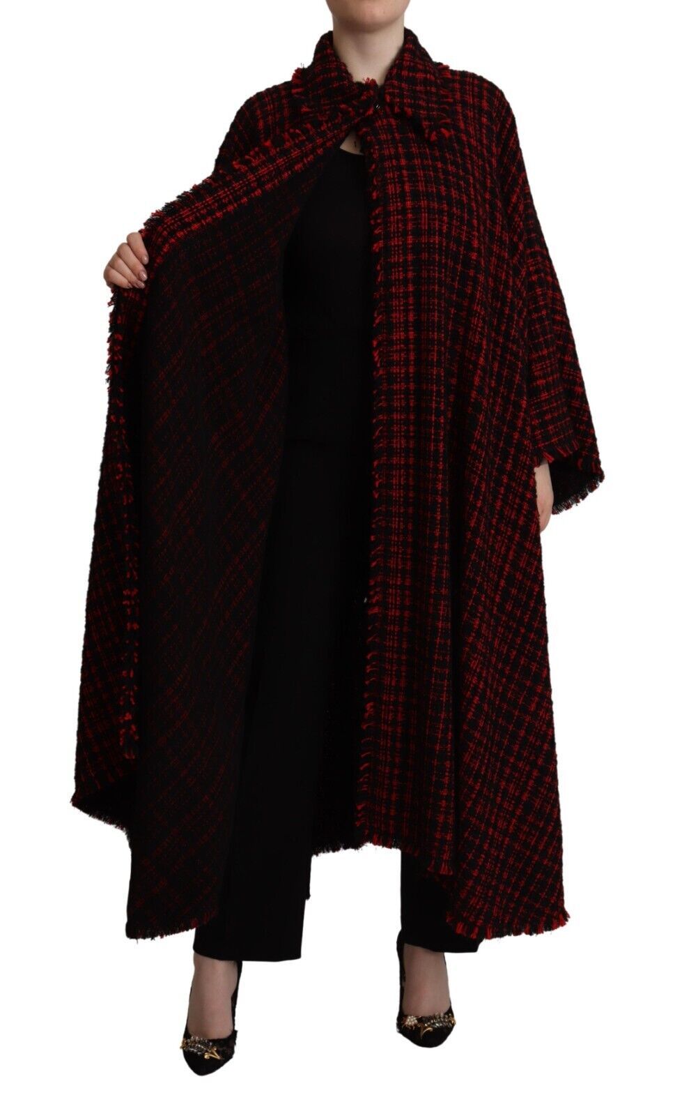 Dolce & Gabbana - Dolce & Gabbana Elegant Red & Black Long Sleeve Overcoat Jacket - KOS1933 - 40 - Ask Me Wear