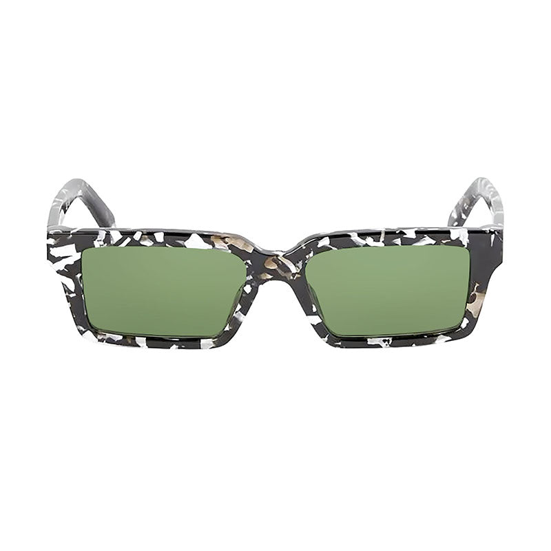 Off-White Sunglasses Rectangle Full Rim, Black Havana Frame and Green Lens OERI13AWARREN1255