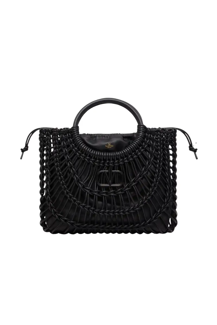 Valentino Garavani Allknots Woven Leather Shopper Bag In Nero