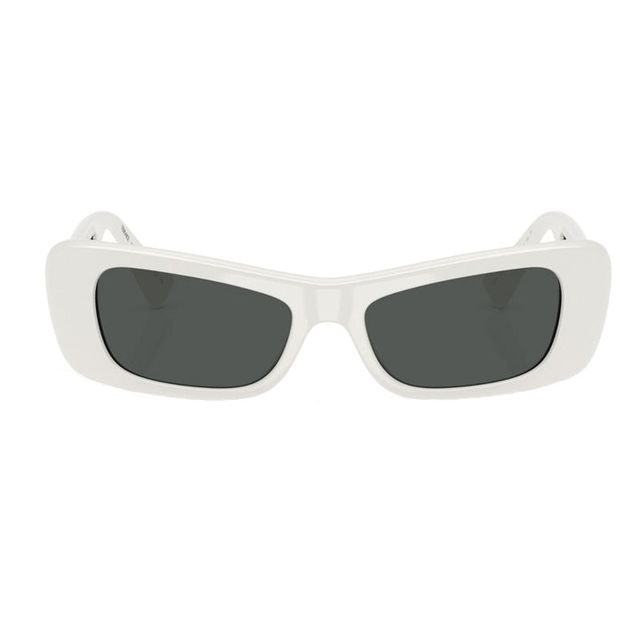Versace Oval Full Rim, with a White frame and Dark Grey lens.