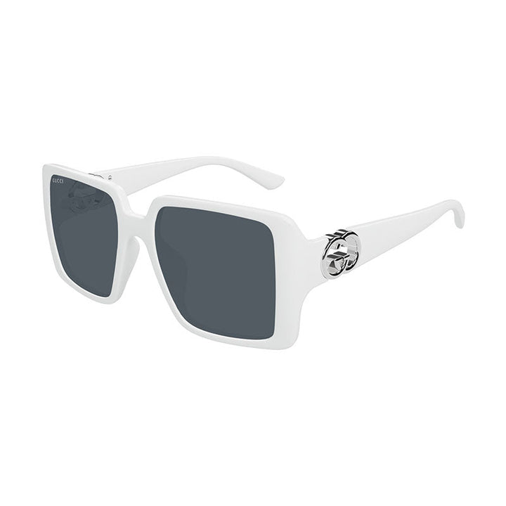 Gucci Square Full Rim, with a White frame and Grey lens.