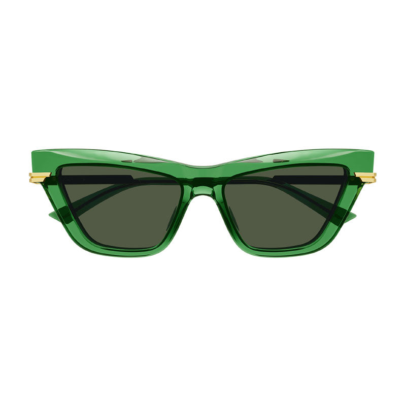 Bottega Veneta Sunglasses Cat Eye Full Rim, Transparent Green/Gold Frame and Green Lens BV1241S003
