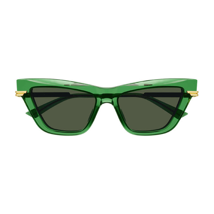 Bottega Veneta Sunglasses Cat Eye Full Rim, Transparent Green/Gold Frame and Green Lens BV1241S003