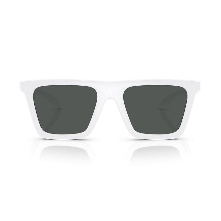 Versace Square Full Rim, with a White frame and Dark Grey lens.