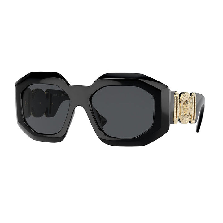 Versace Sunglasses Oval Full Rim, Black Frame and Dark Grey Lens VE4424UGB1/87