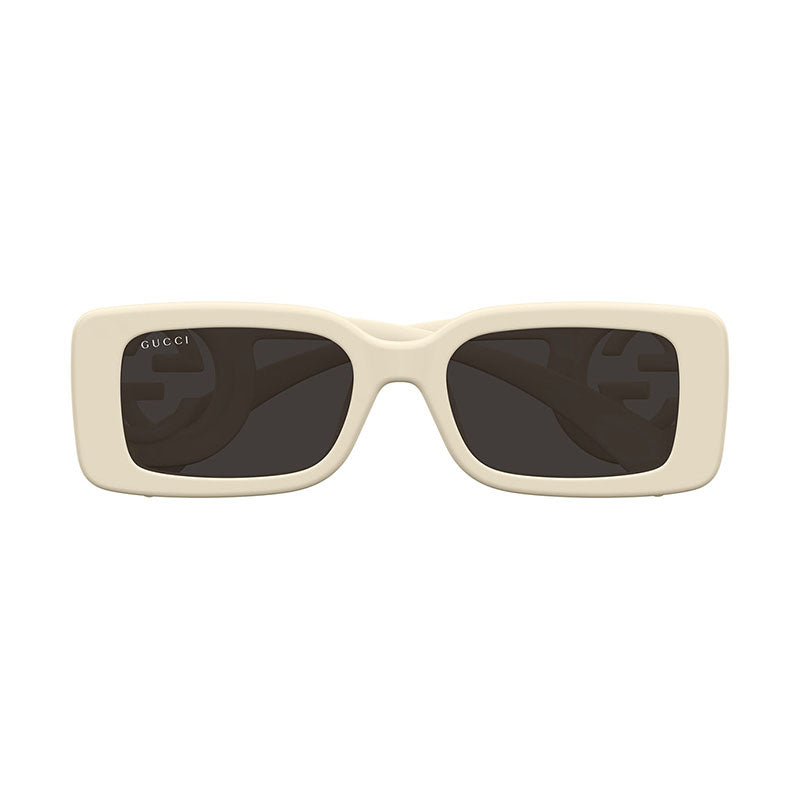 Gucci Square Full Rim, with a Ivory frame and Grey lens.