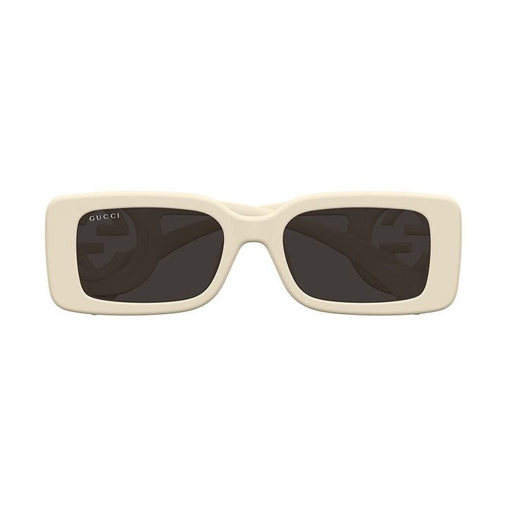 Gucci Square Full Rim, with a Ivory frame and Grey lens.