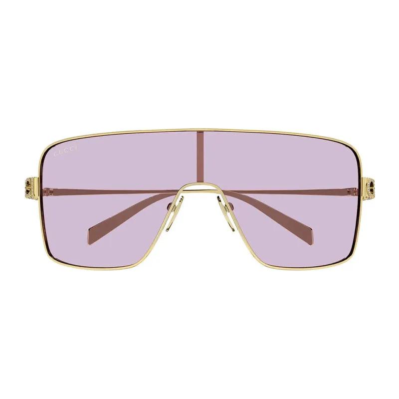 Gucci Sunglasses Shield Full Rim, Gold Frame And Violet Lens