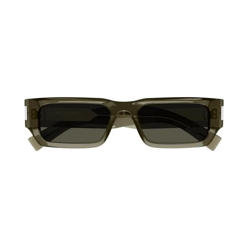 Saint Laurent Sunglasses Rectangle Full Rim, Transparent Brown Frame and Grey Lens