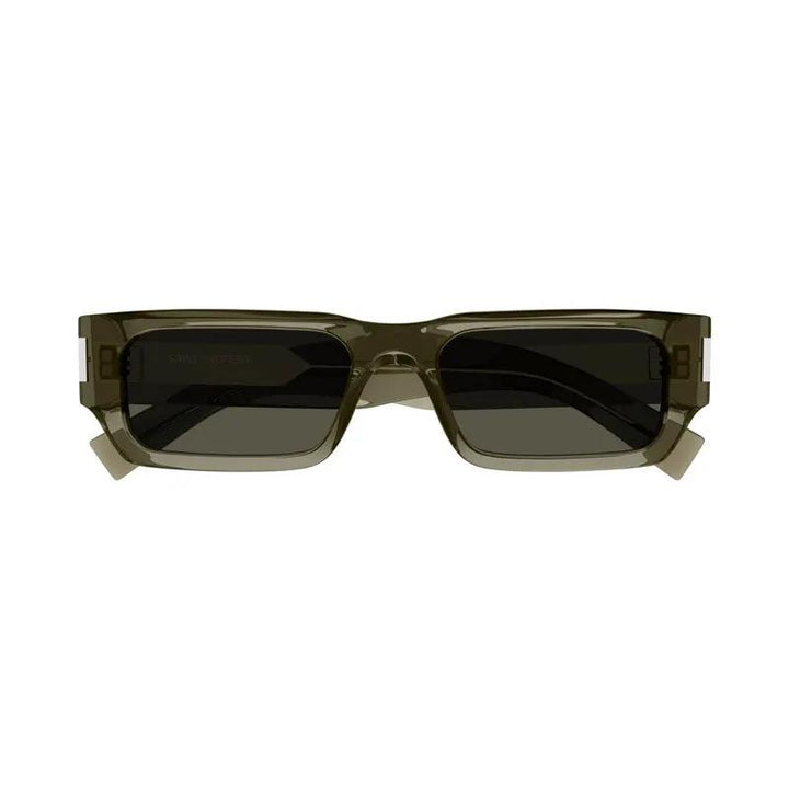 Saint Laurent Sunglasses Rectangle Full Rim, Transparent Brown Frame and Grey Lens
