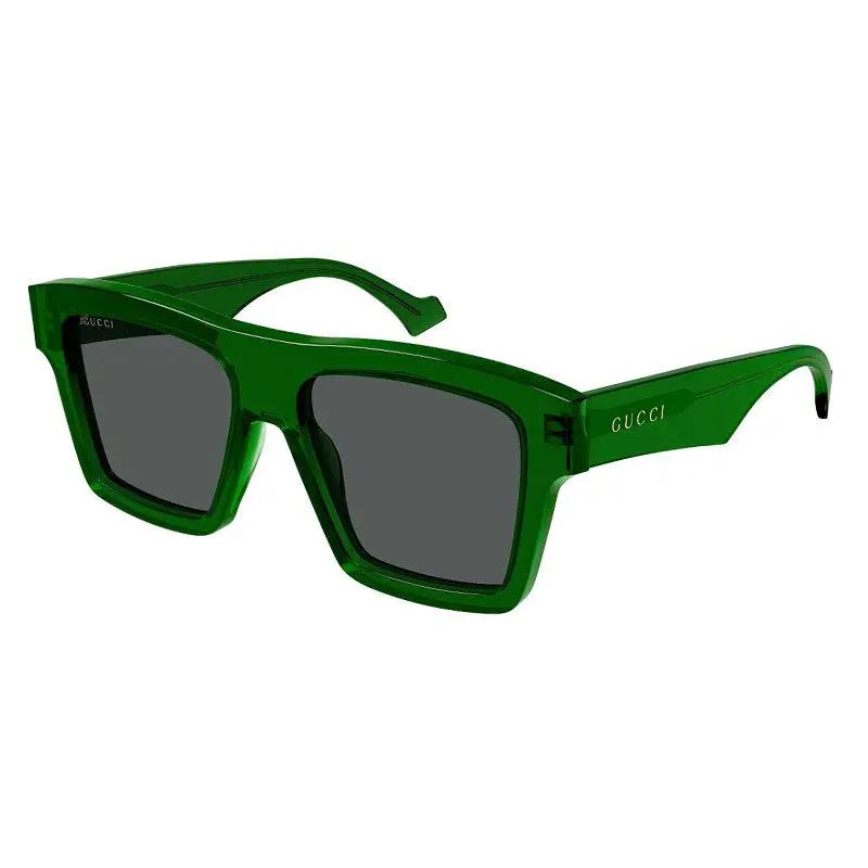 Gucci Sunglasses Square Full Rim, Green Frame and Grey Lens