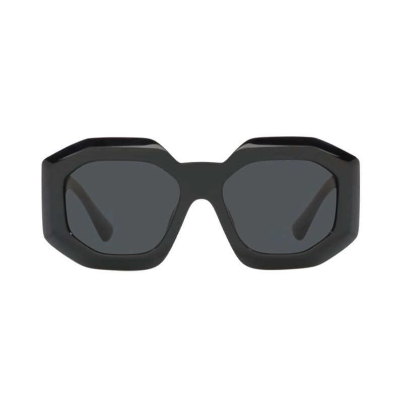 Versace Sunglasses Oval Full Rim, Black Frame and Dark Grey Lens VE4424UGB1/87