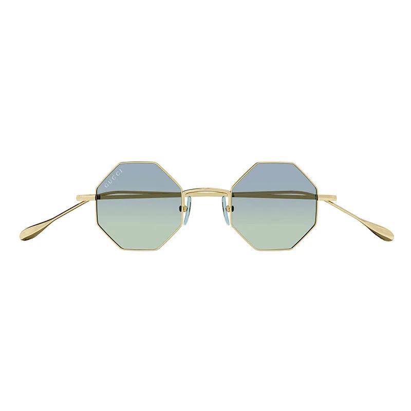 Gucci Sunglasses Geometric Full Rim, Gold Frame and Light Blue Gradient Lens GG1814S004