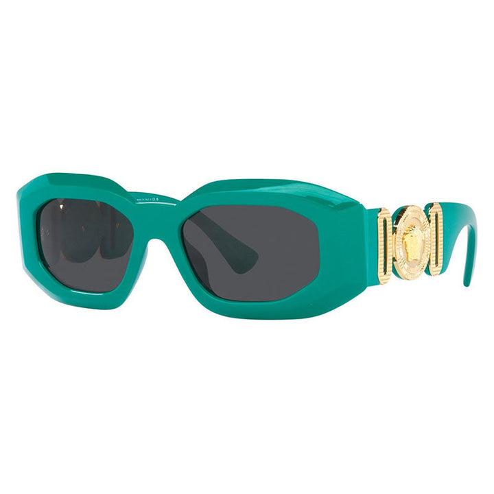 Versace Oval Full Rim, with a Turquoise frame and Dark Grey lens.