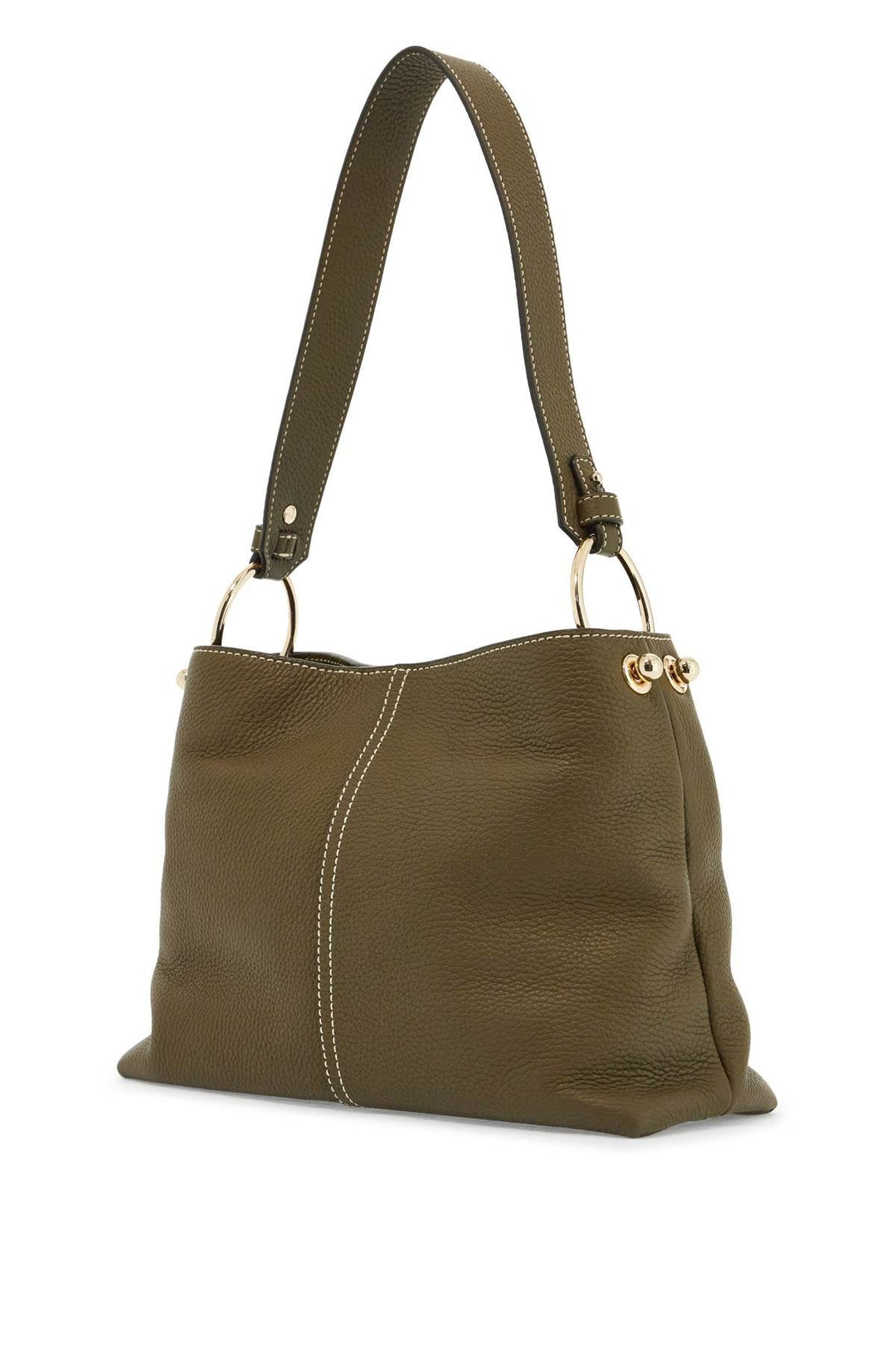 Strathberry Khaki Leather Hobo Bag With Adjustable Strap