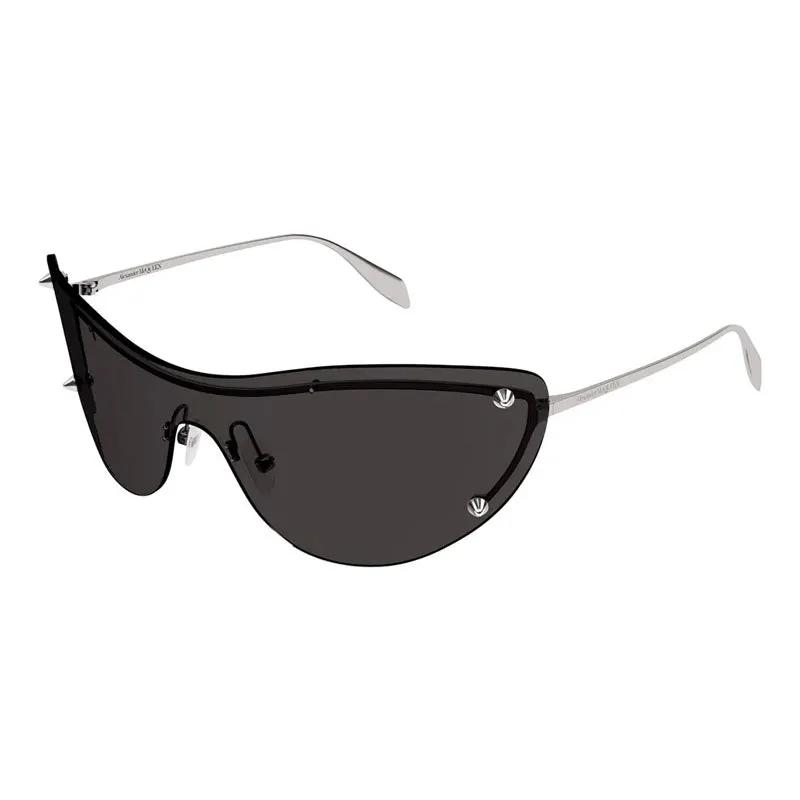Alexander Mcqueen Sunglasses Shield Rimless, Silver Frame And Grey Lens