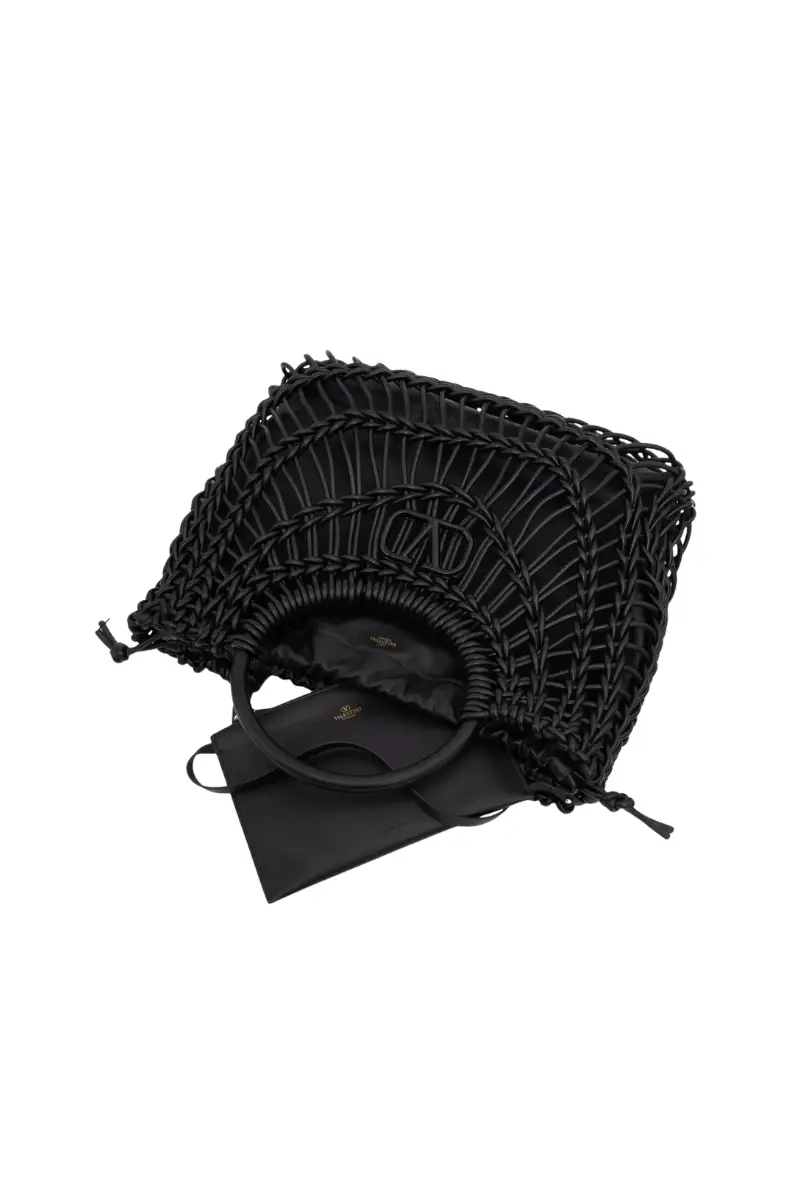 Valentino Garavani Allknots Woven Leather Shopper Bag In Nero
