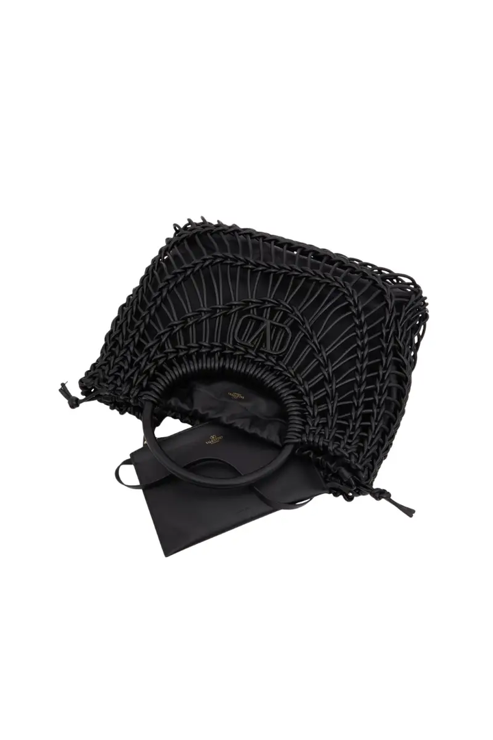Valentino Garavani Allknots Woven Leather Shopper Bag In Nero