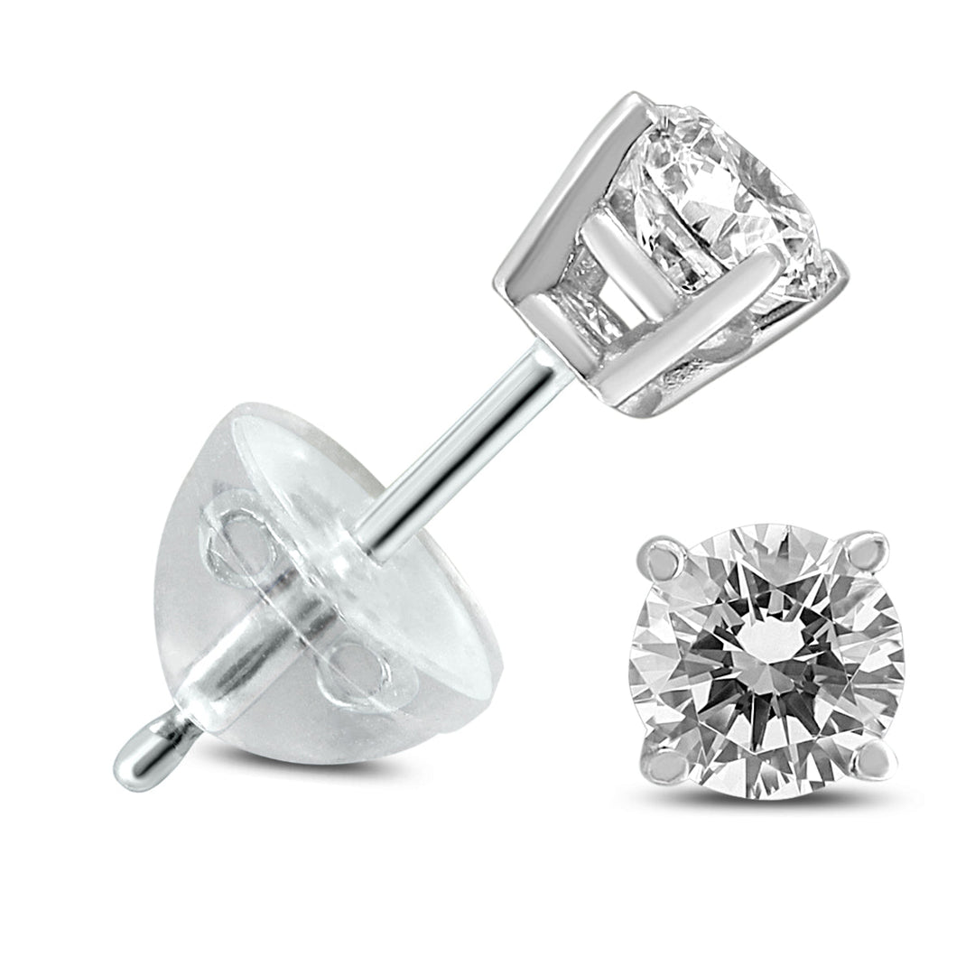 SSELECTS - Jewelry - .20Ctw Round Diamond Solitaire Stud Earrings In 14K White Gold With Silicon Backs - ERF59744 - Ask Me Wear