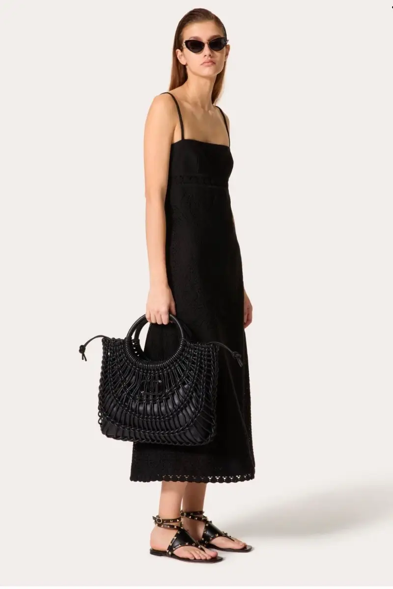 Valentino Garavani Allknots Woven Leather Shopper Bag In Nero