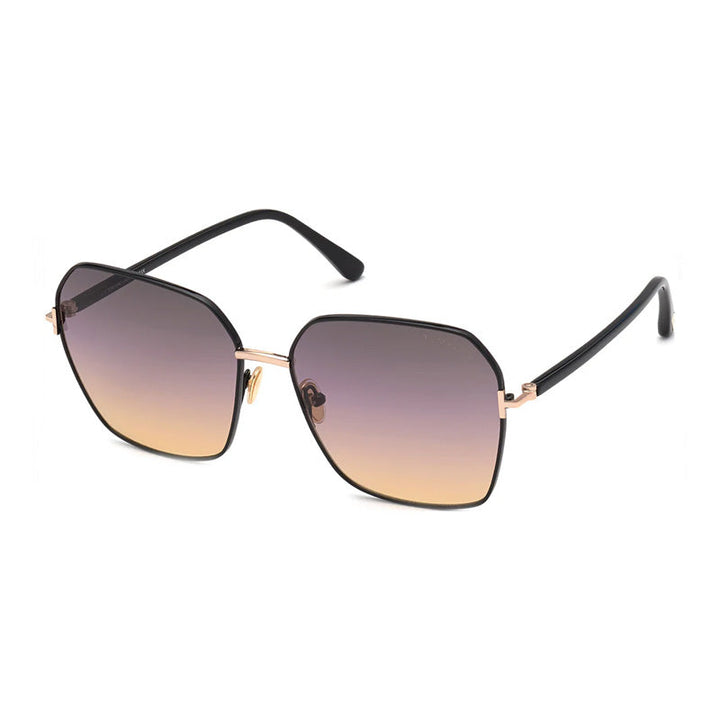 Tom Ford Square Full Rim, with a Rose Gold/Shiny Black frame and Purple to Peach Gradient lens.