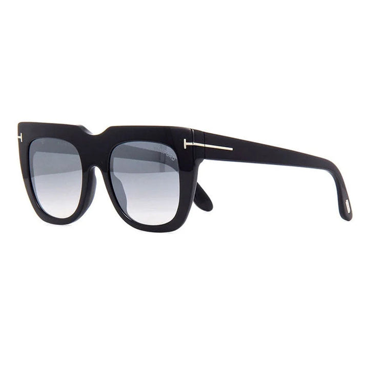 Tom Ford Square Full Rim, with a Shiny Black frame and Smoke Gradient Mirror lens.
