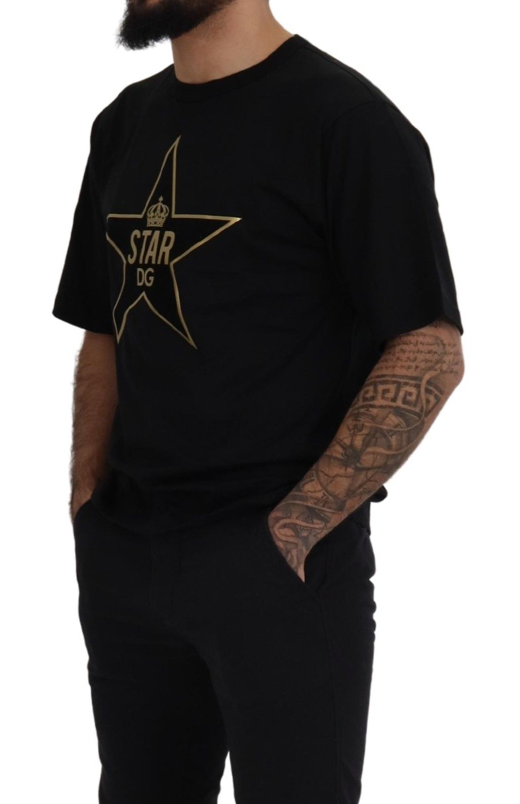 Dolce &amp; Gabbana Sample Sale Dolce &amp; Gabbana Black Gold STAR Crown DG Cotton Crewneck T-shirt - | Designer outlet