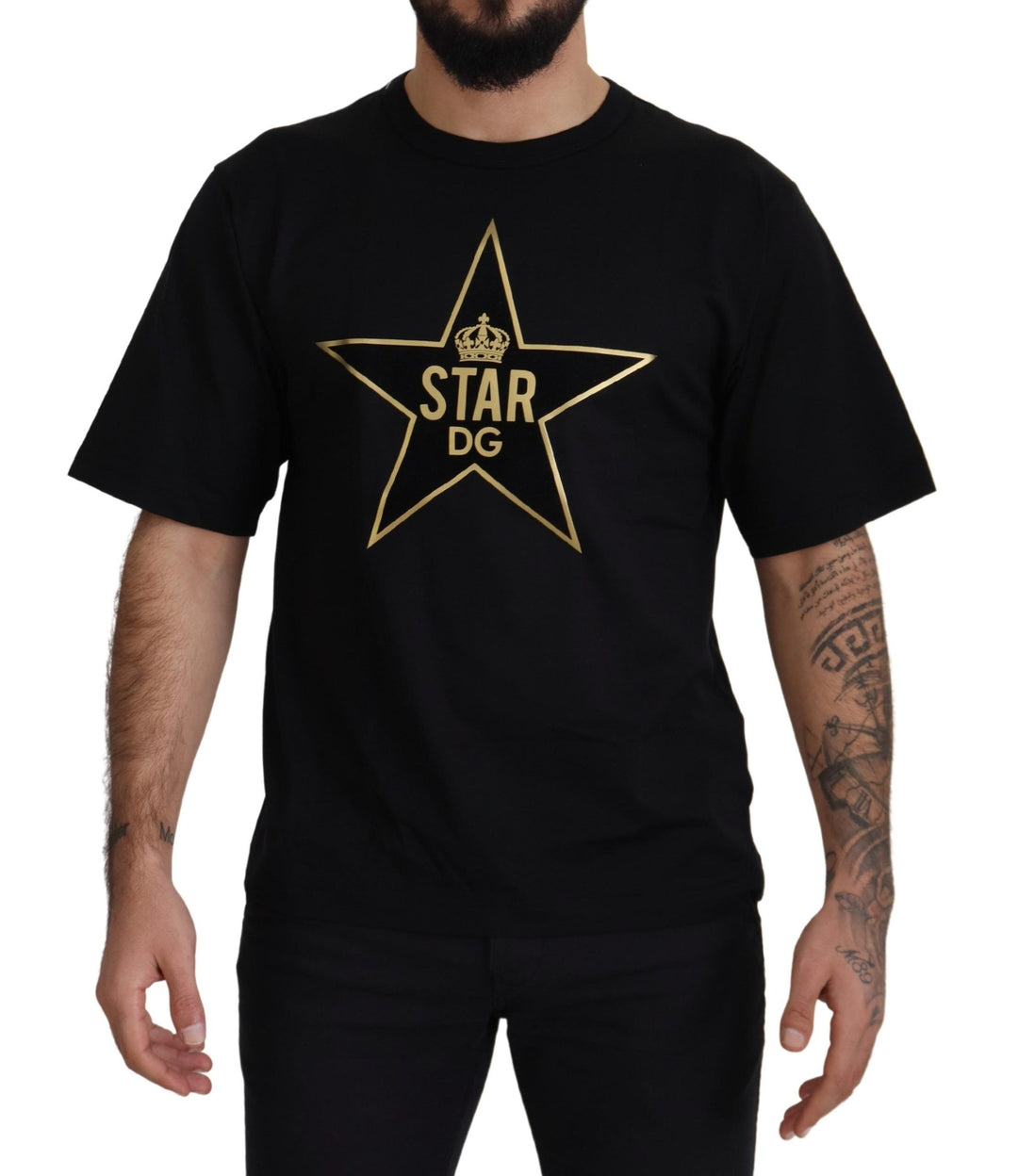 Dolce &amp; Gabbana Sample Sale Dolce &amp; Gabbana Black Gold STAR Crown DG Cotton Crewneck T-shirt - | Designer outlet