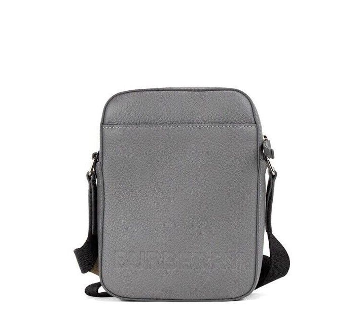 Burberry - Burberry Thornton Small Grey Embossed Logo Grainy Leather Crossbody Handbag - 93760 - Ask Me Wear