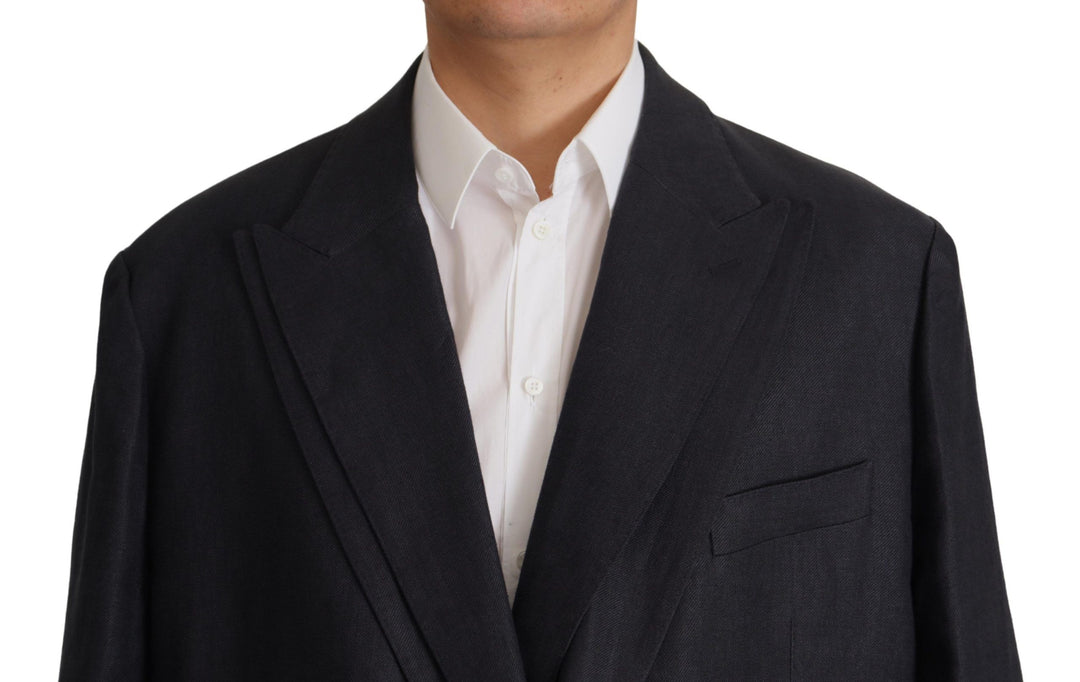 Dolce & Gabbana Sleek Double Breasted Navy Linen Blazer